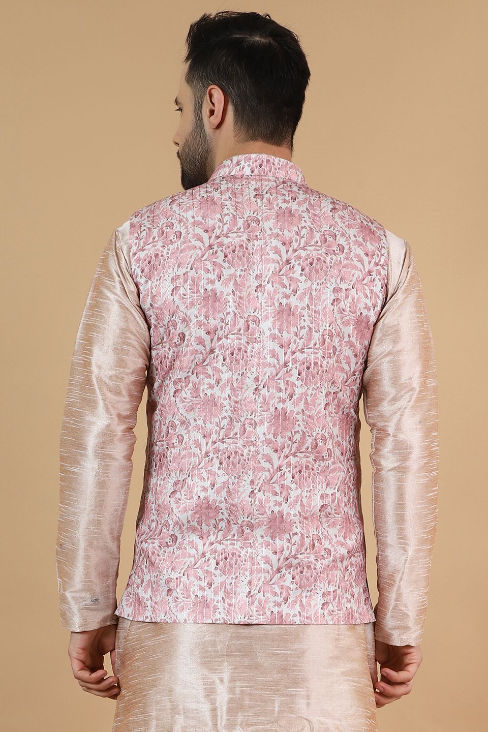 Digital Print Cotton Silk Pink Modi Nehru Jacket