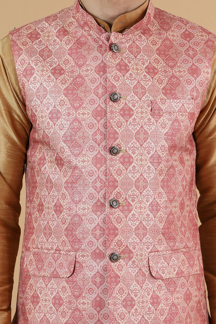 Digital Print Cotton Silk Pink Modi Nehru Jacket