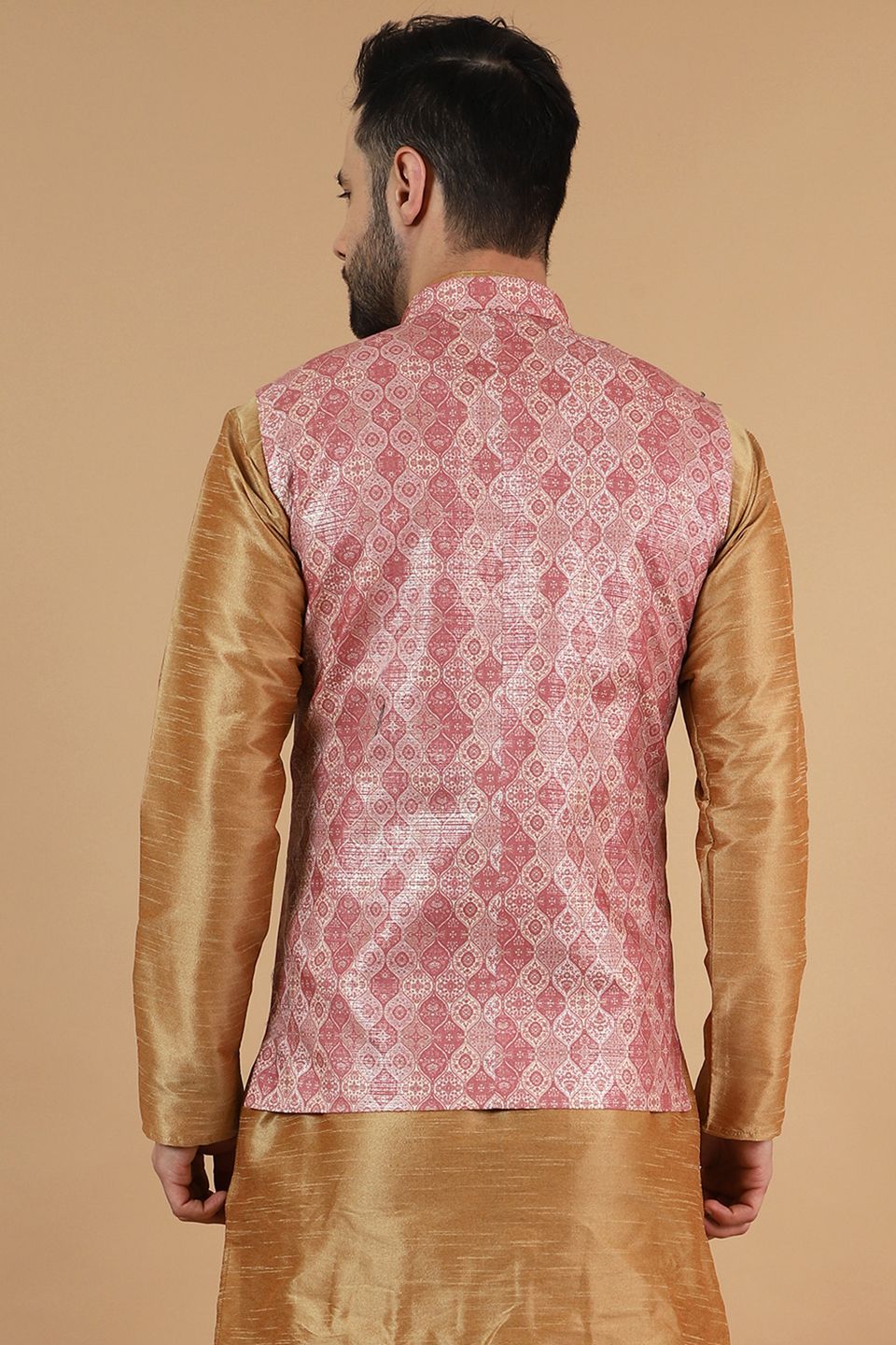 Digital Print Cotton Silk Pink Modi Nehru Jacket