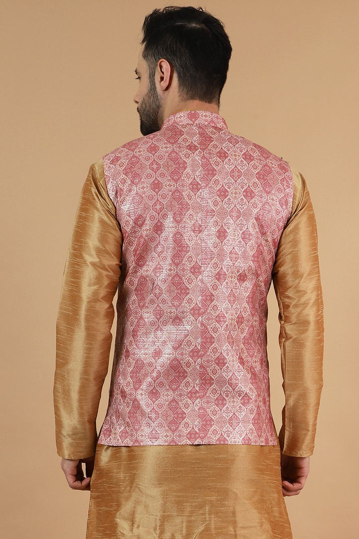 Digital Print Cotton Silk Pink Modi Nehru Jacket