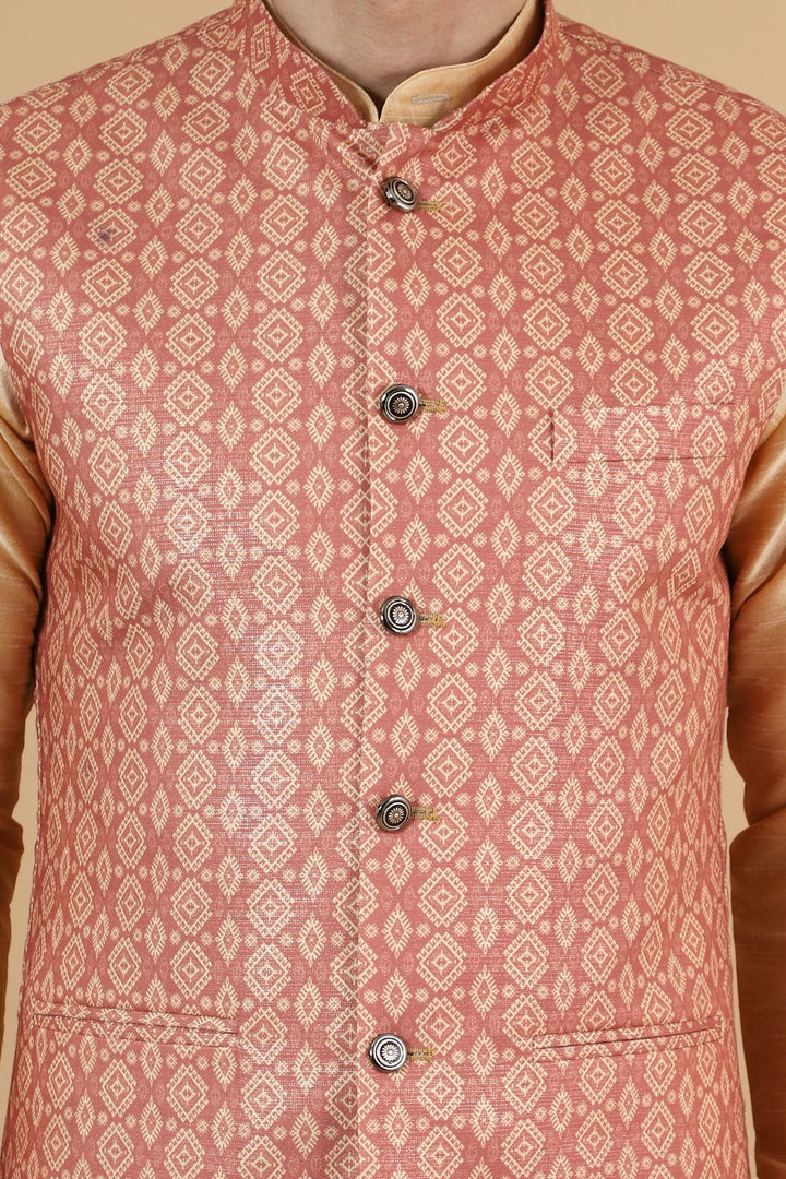 Digital Print Cotton Silk Pink Modi Nehru Jacket