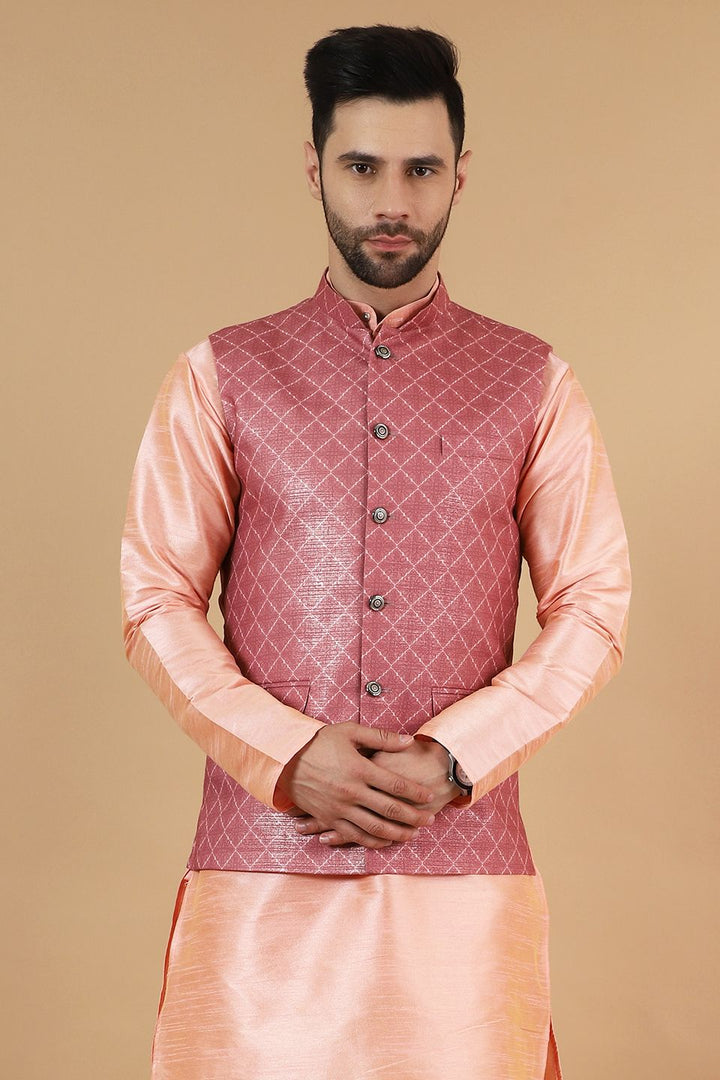 Digital Print Cotton Silk Pink Modi Nehru Jacket