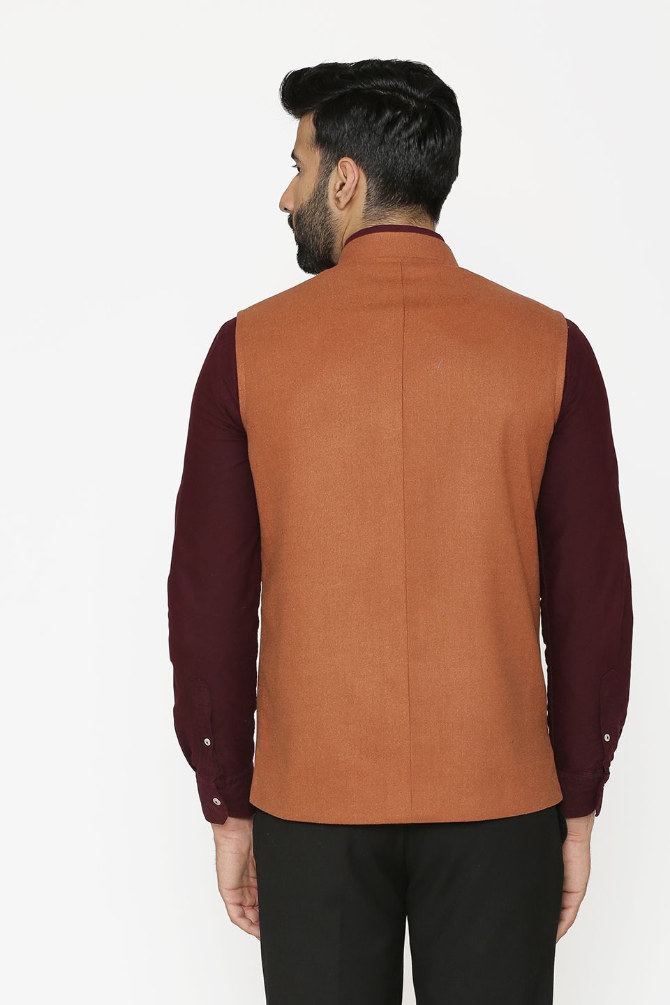 Tweed Wool Orange Nehru Jacket