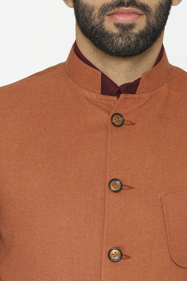 Tweed Wool Orange Nehru Jacket