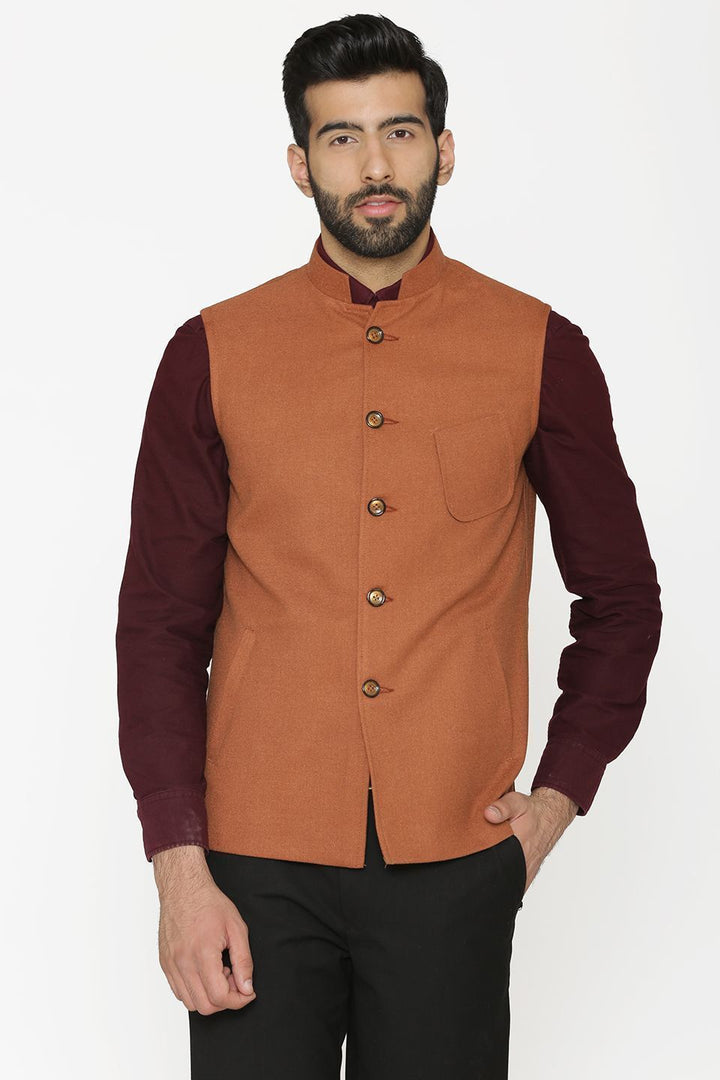 Tweed Wool Orange Nehru Jacket