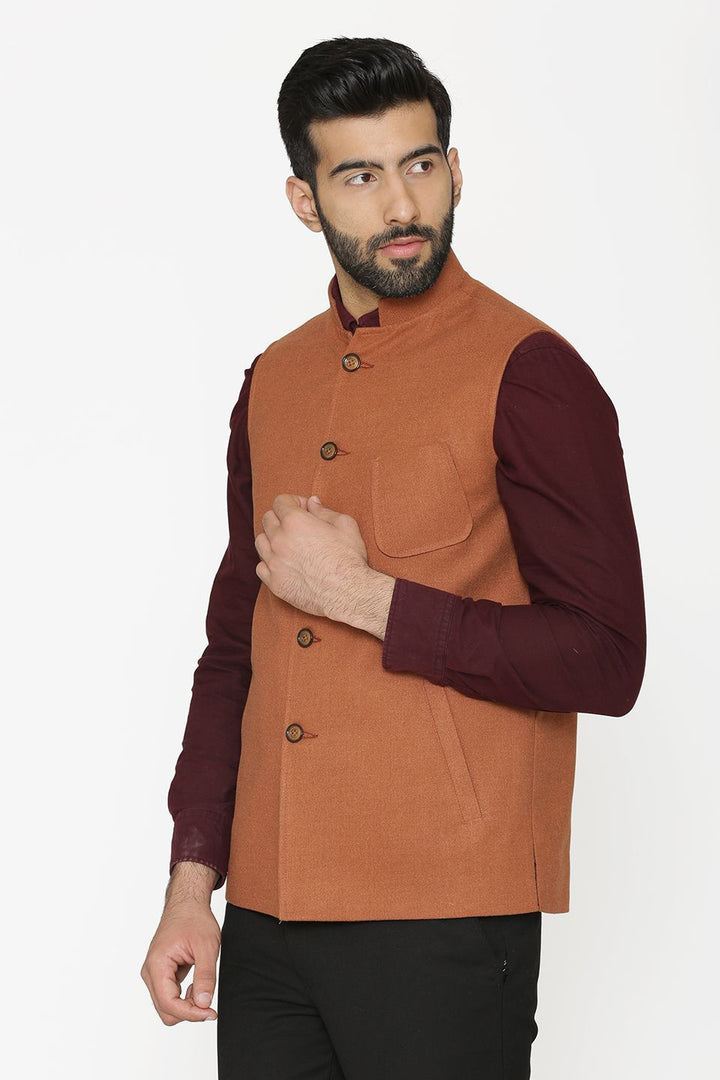 Tweed Wool Orange Nehru Jacket
