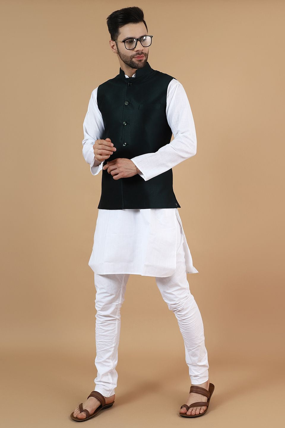 Digital Print Cotton Silk Green Modi Nehru Jacket