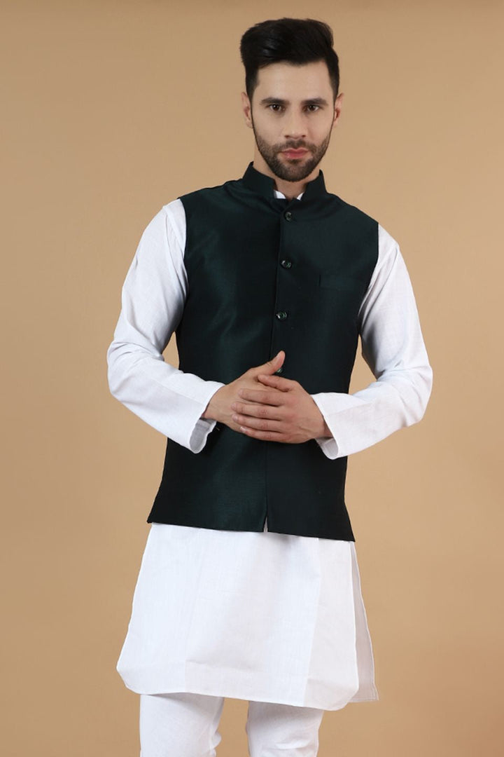 Digital Print Cotton Silk Green Modi Nehru Jacket