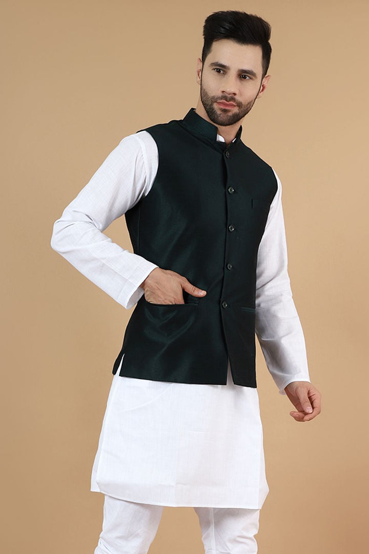 Digital Print Cotton Silk Green Modi Nehru Jacket