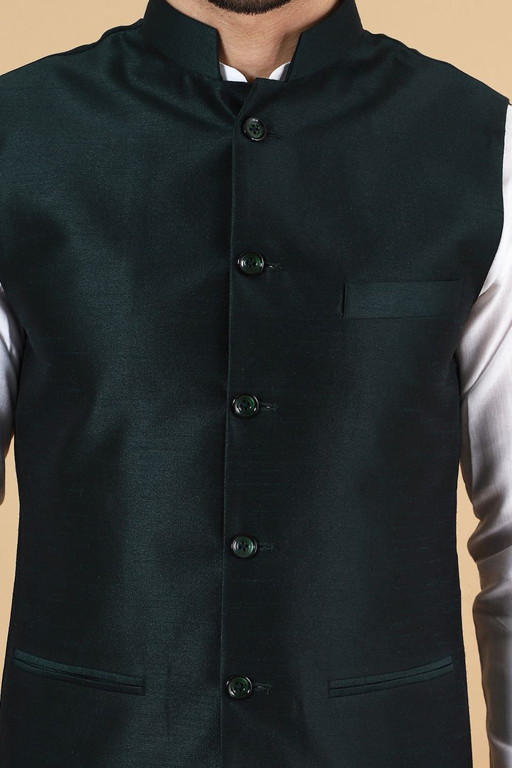 Digital Print Cotton Silk Green Modi Nehru Jacket
