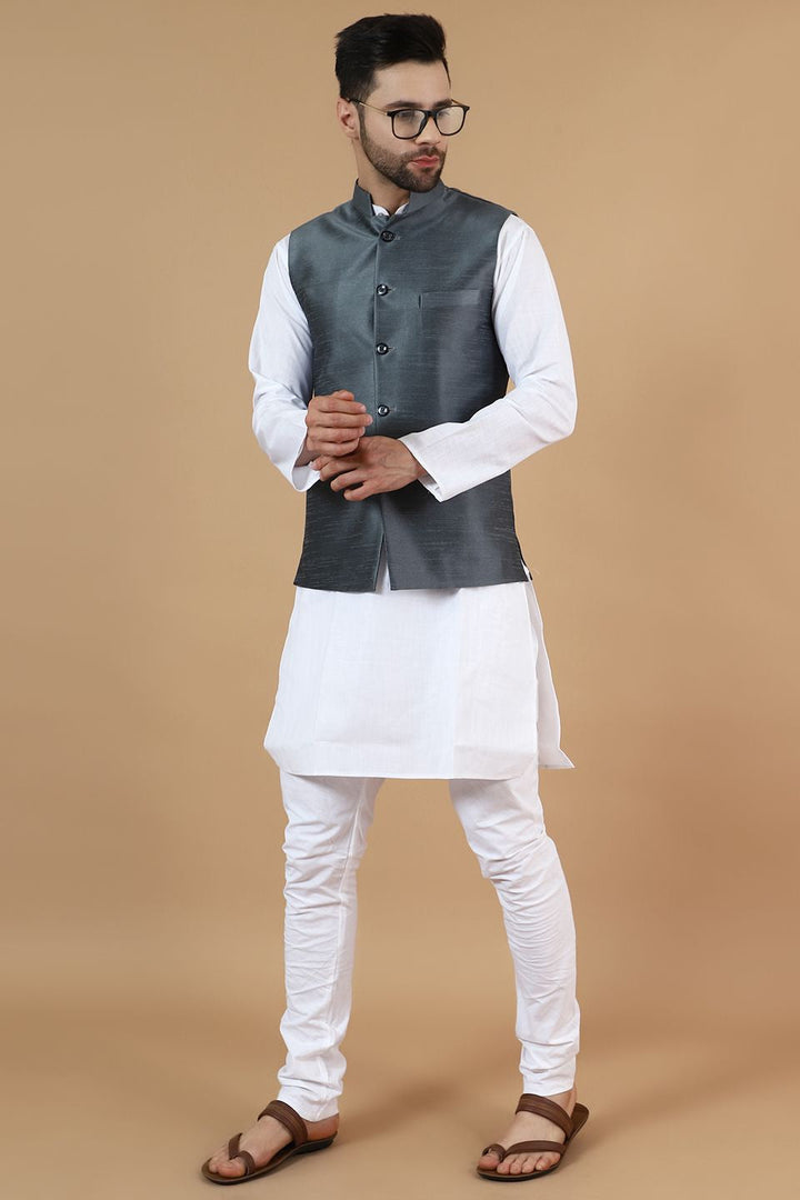 Digital Print Cotton Silk Grey Modi Nehru Jacket