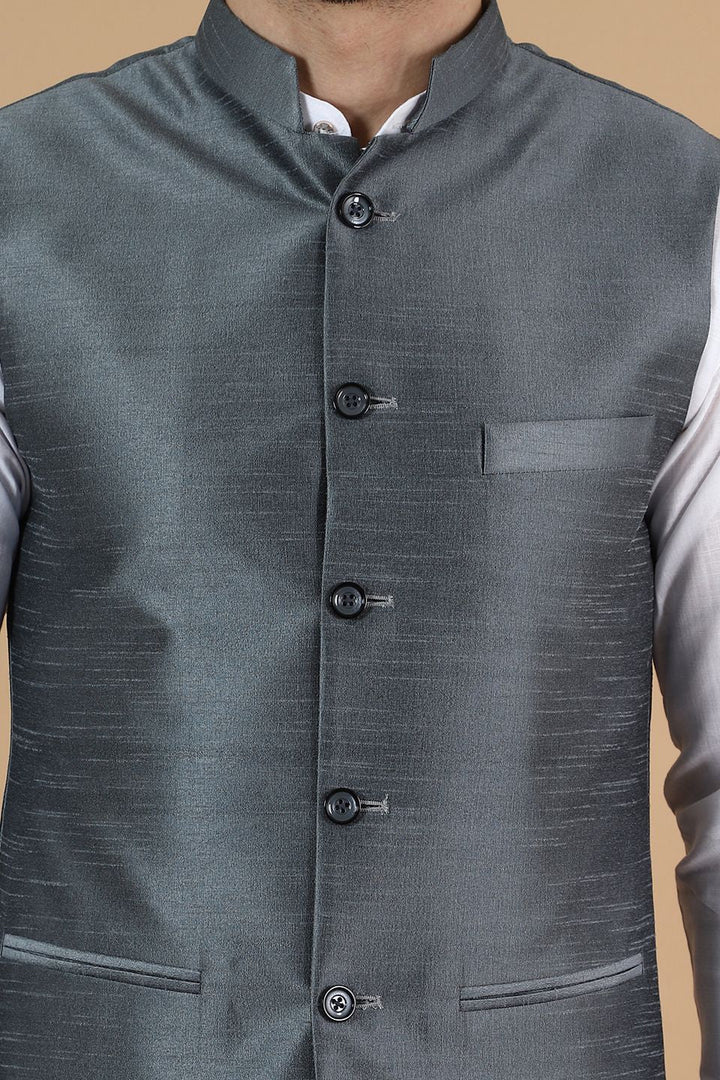 Digital Print Cotton Silk Grey Modi Nehru Jacket