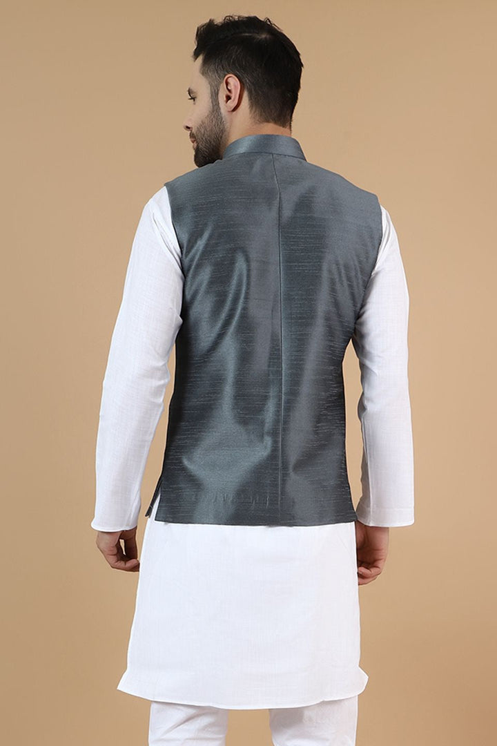 Digital Print Cotton Silk Grey Modi Nehru Jacket