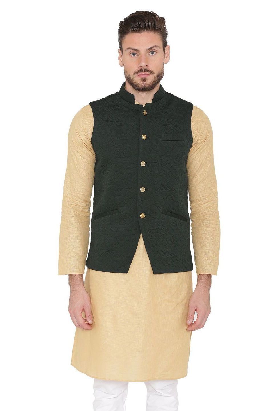 Rayon Embossed Black Nehru Jacket