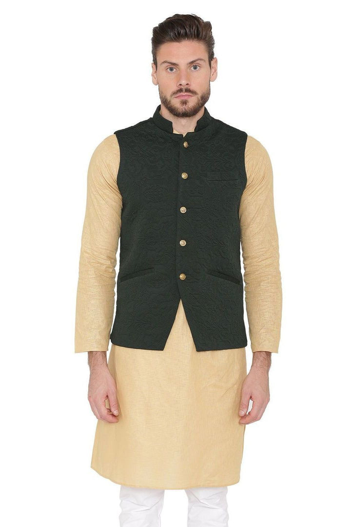 Rayon Embossed Black Nehru Jacket