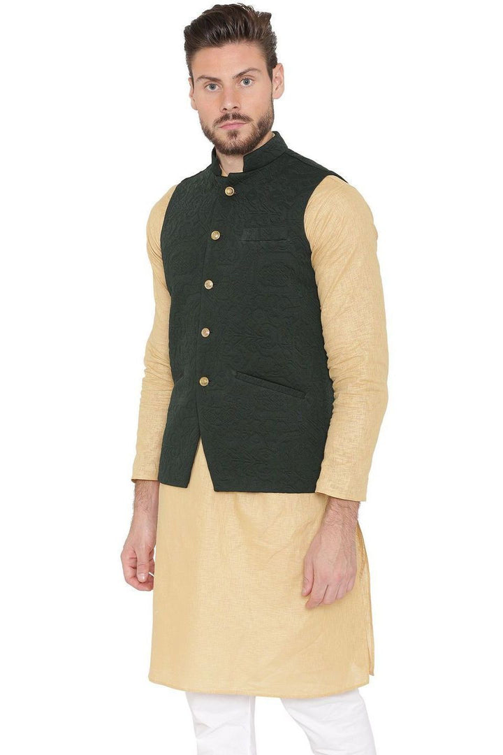 Rayon Embossed Black Nehru Jacket