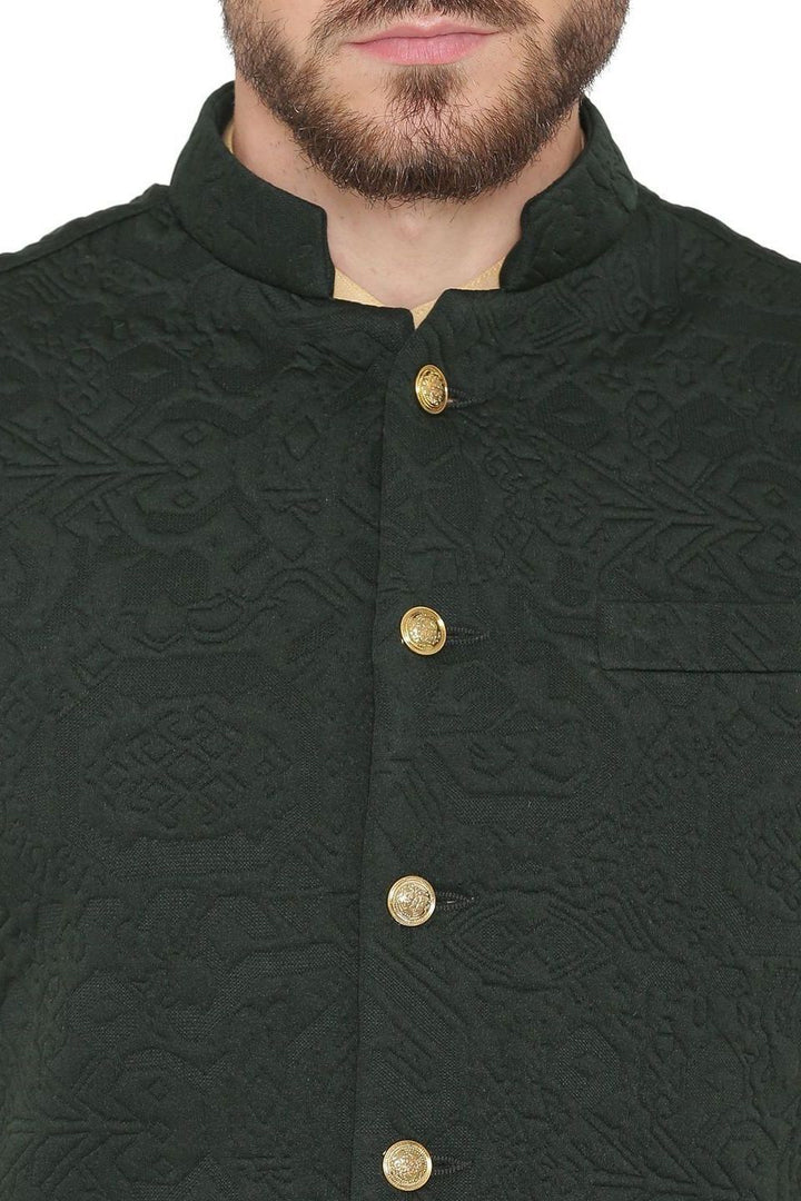 Rayon Embossed Black Nehru Jacket