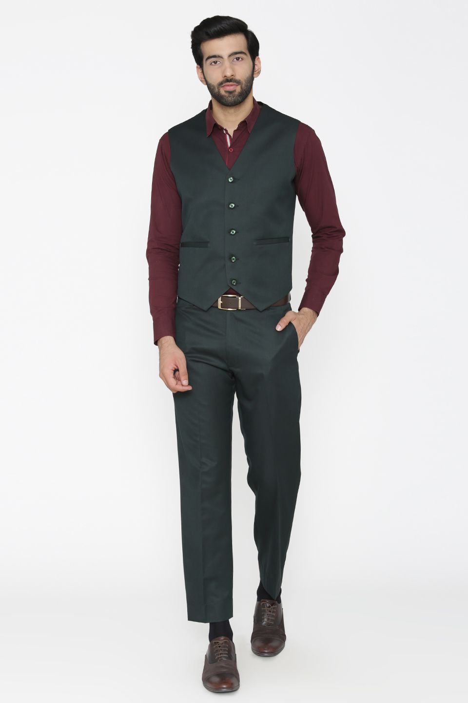 Polyester Cotton Green Vest and Pant Set