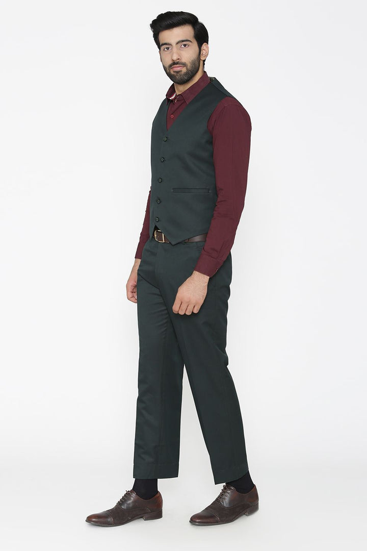 Polyester Cotton Green Vest and Pant Set