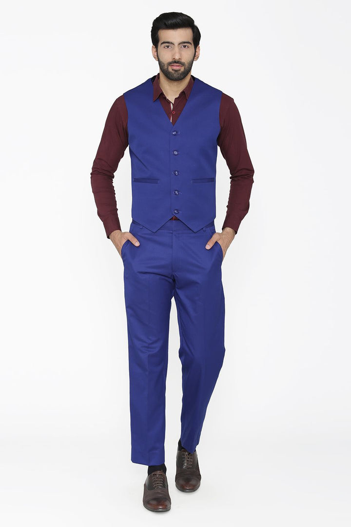 Polyester Cotton Blue Vest and Pant Set
