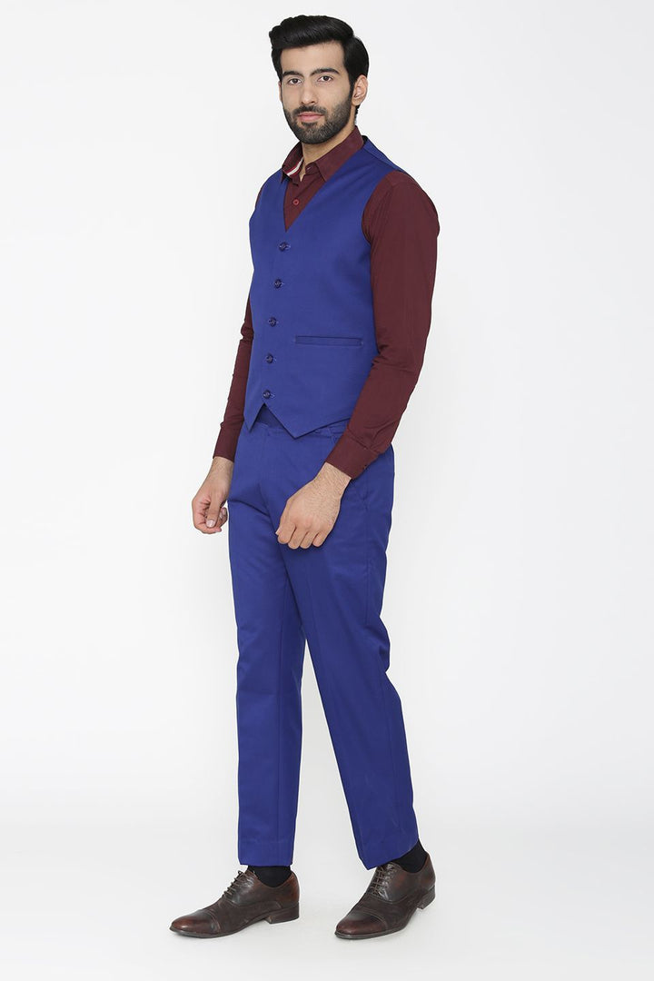 Polyester Cotton Blue Vest and Pant Set