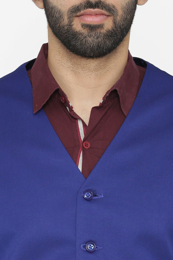 Polyester Cotton Blue Vest and Pant Set