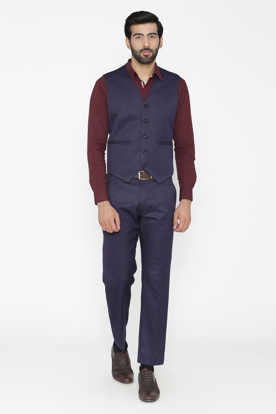 Polyester Cotton Blue Vest and Pant Set