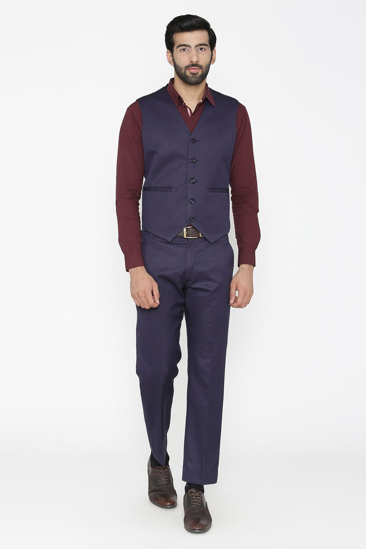 Polyester Cotton Blue Vest and Pant Set