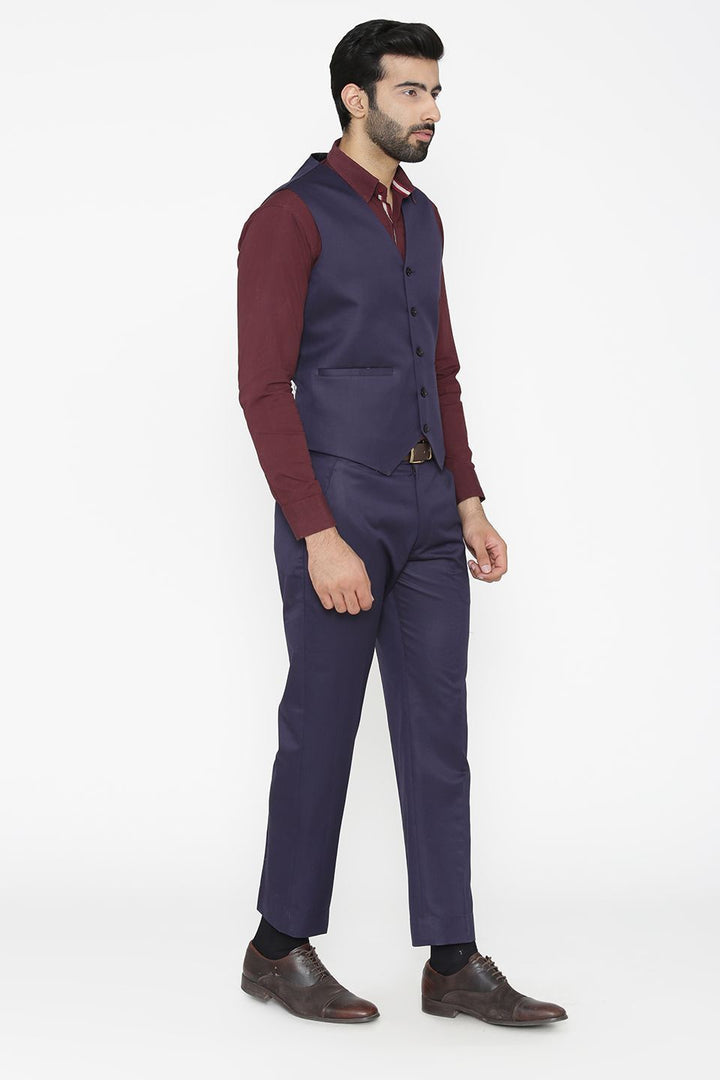 Polyester Cotton Blue Vest and Pant Set