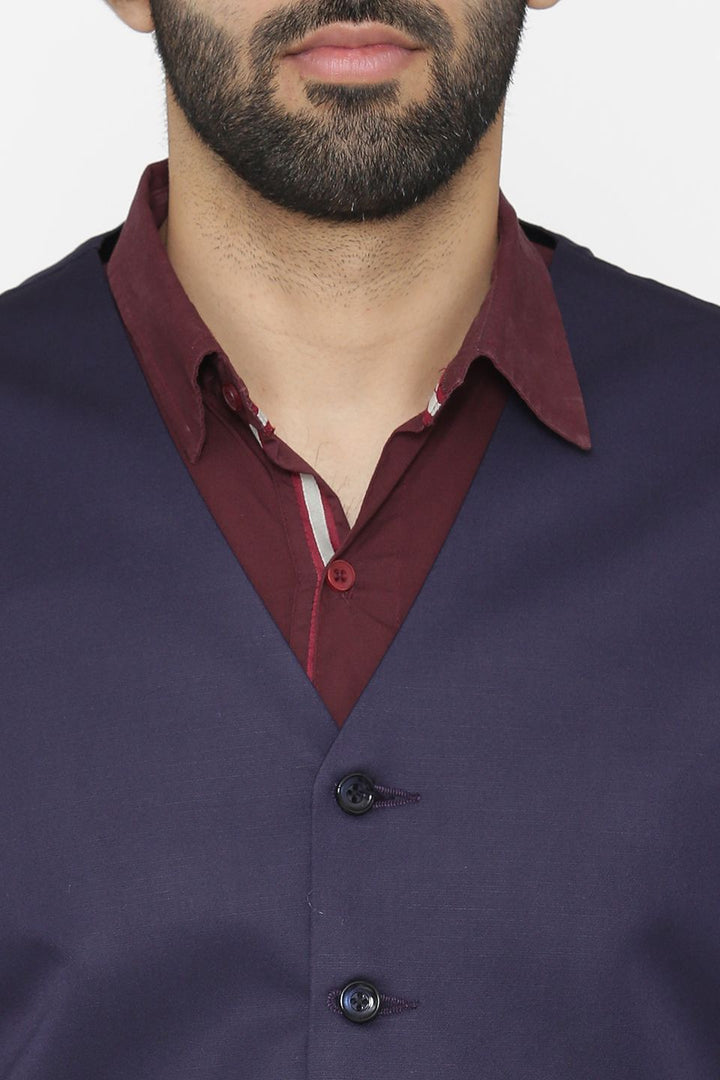Polyester Cotton Blue Vest and Pant Set