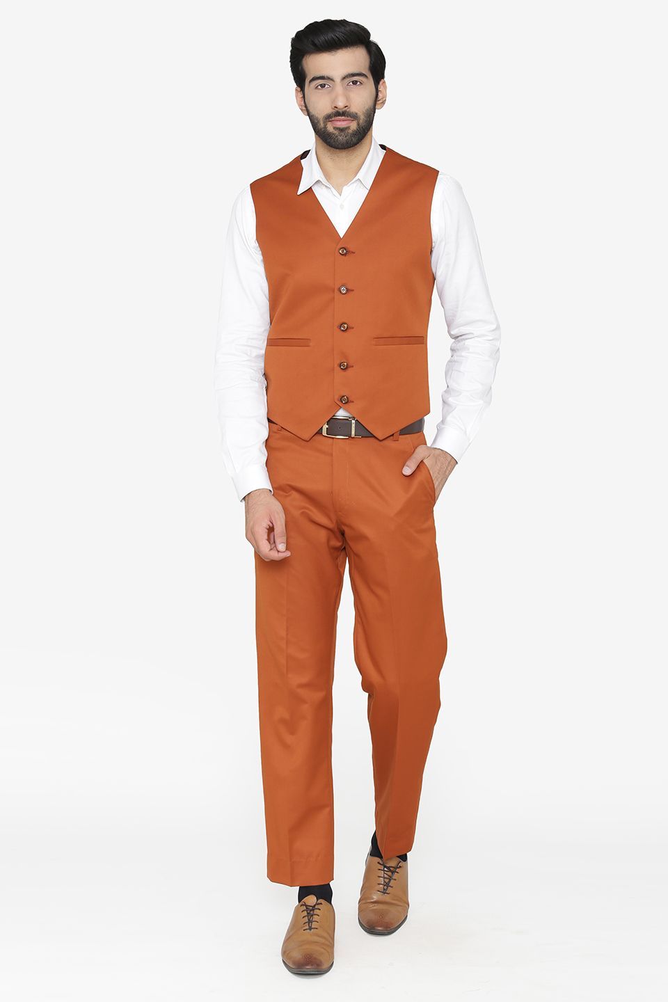 Polyester Cotton Orange Vest and Pant Set