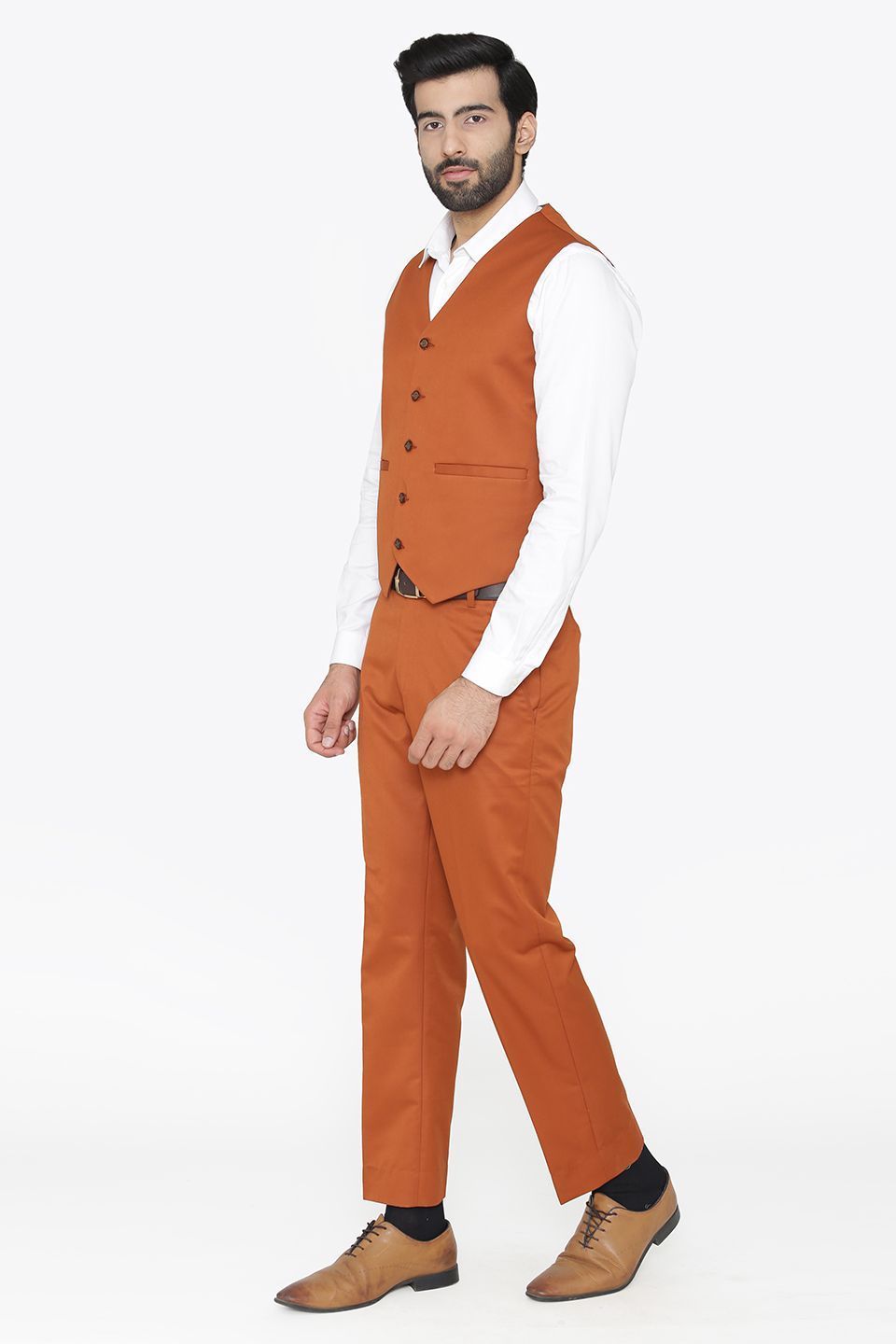 Polyester Cotton Orange Vest and Pant Set
