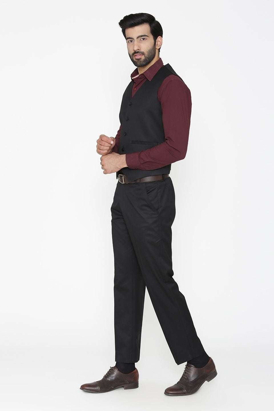 Polyester Cotton Black Vest and Pant Set