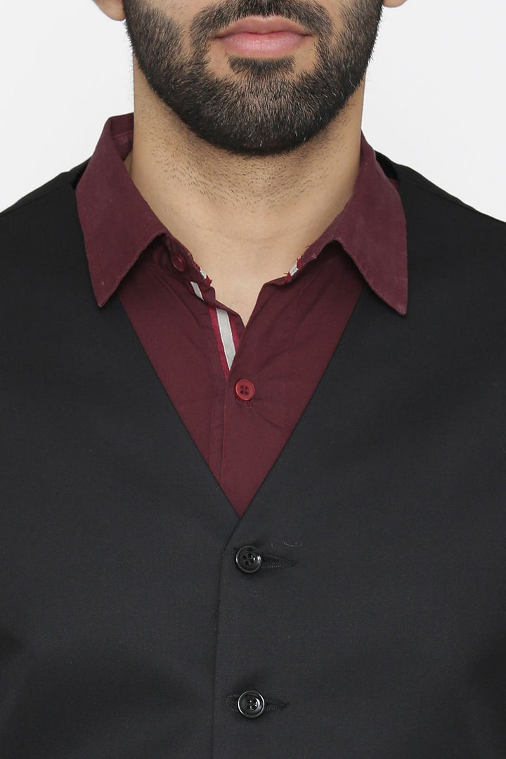 Polyester Cotton Black Vest and Pant Set