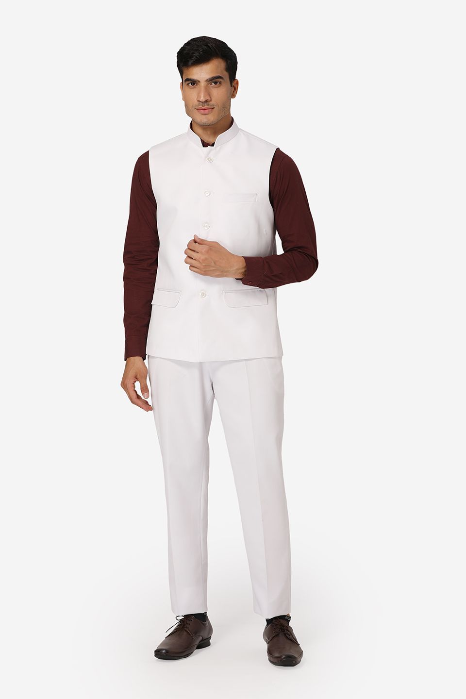 WINTAGE Men's Poly Cotton Casual and Evening Vest & Pant Set : White