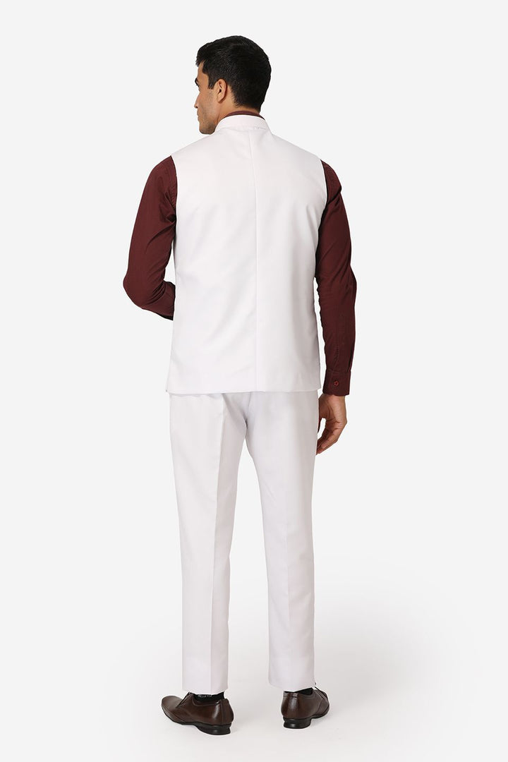 WINTAGE Men's Poly Cotton Casual and Evening Vest & Pant Set : White