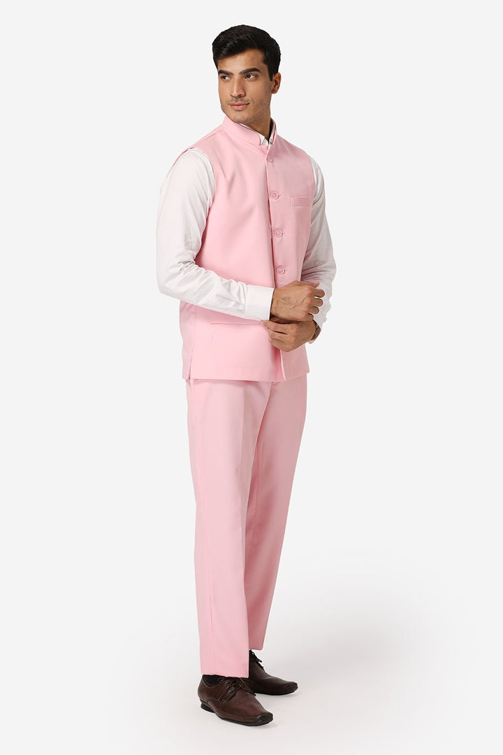 WINTAGE Men's Poly Cotton Casual and Evening Vest & Pant Set : Light Pink