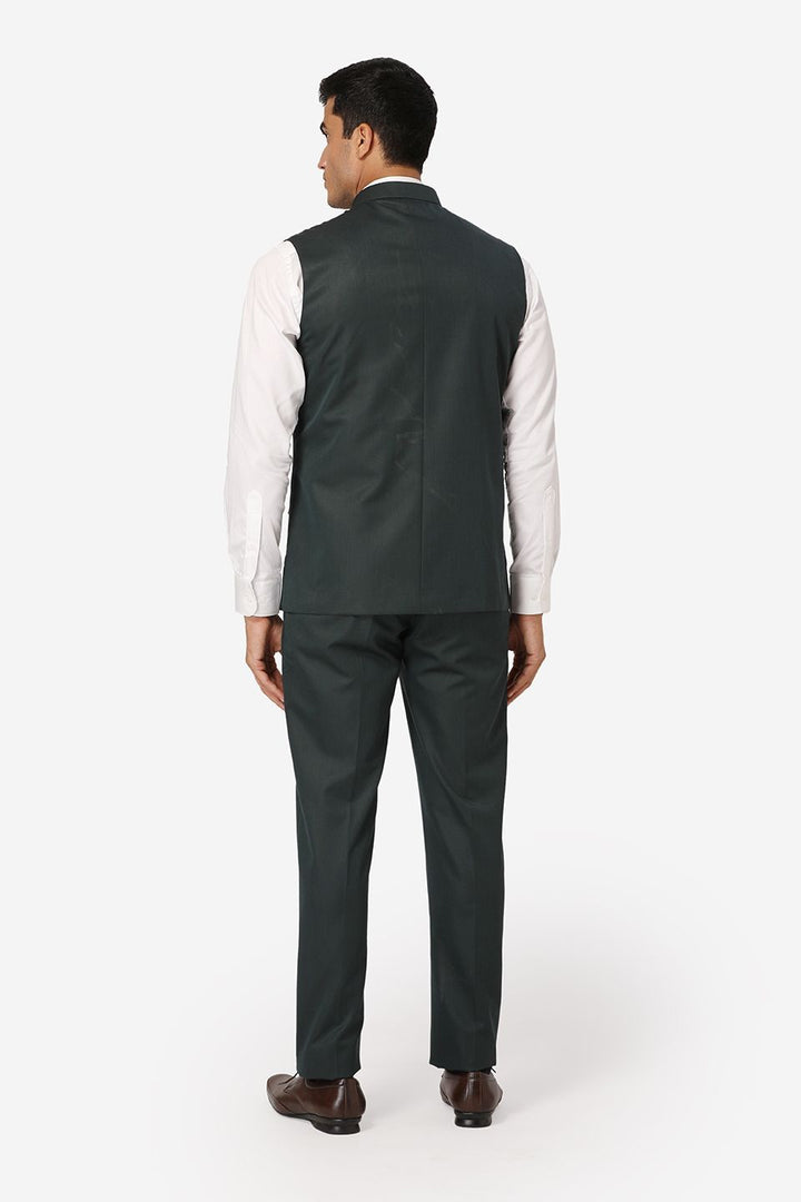 WINTAGE Men's Poly Cotton Casual and Evening Vest & Pant Set : Dark Green