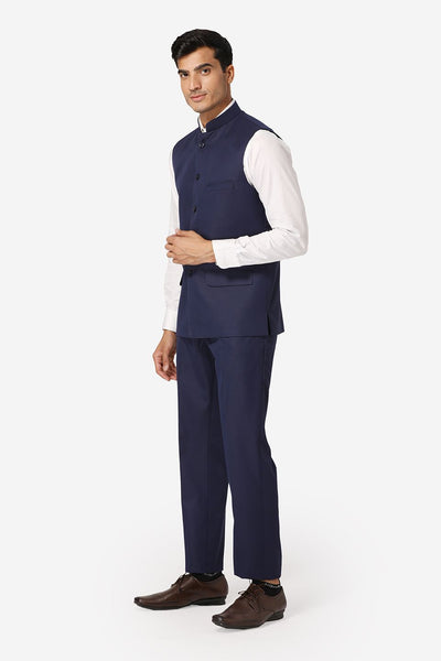 WINTAGE Men's Poly Cotton Casual and Evening Vest & Pant Set : Navy Blue