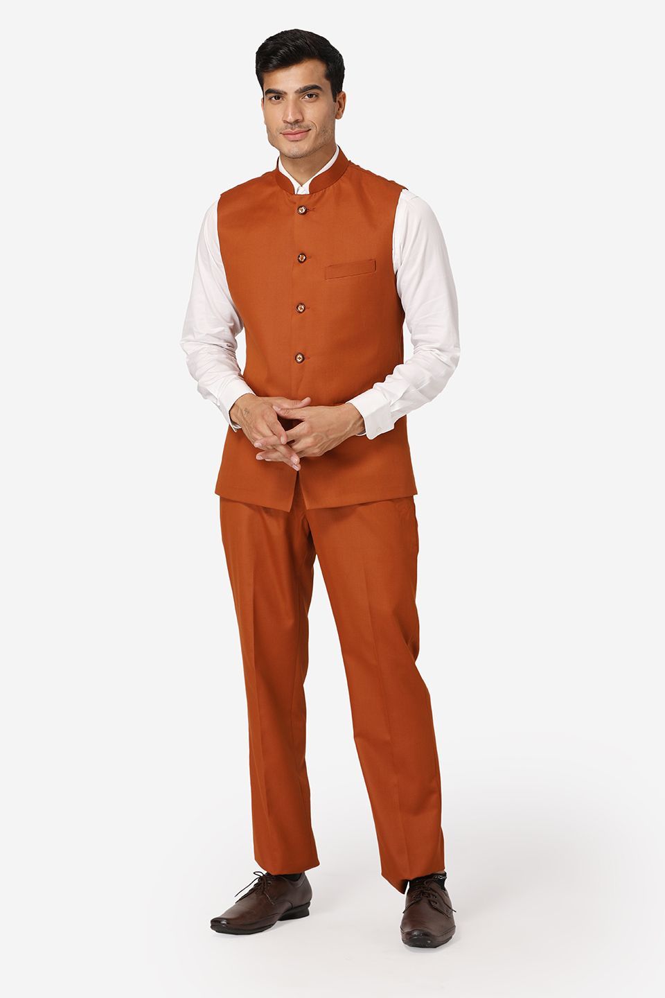 WINTAGE Men's Poly Cotton Casual and Evening Vest & Pant Set : Orange