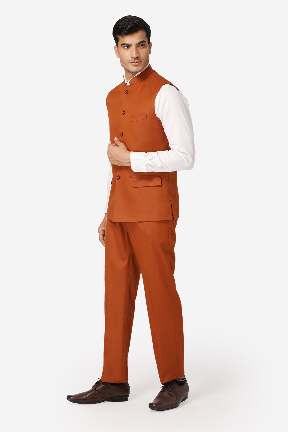 WINTAGE Men's Poly Cotton Casual and Evening Vest & Pant Set : Orange