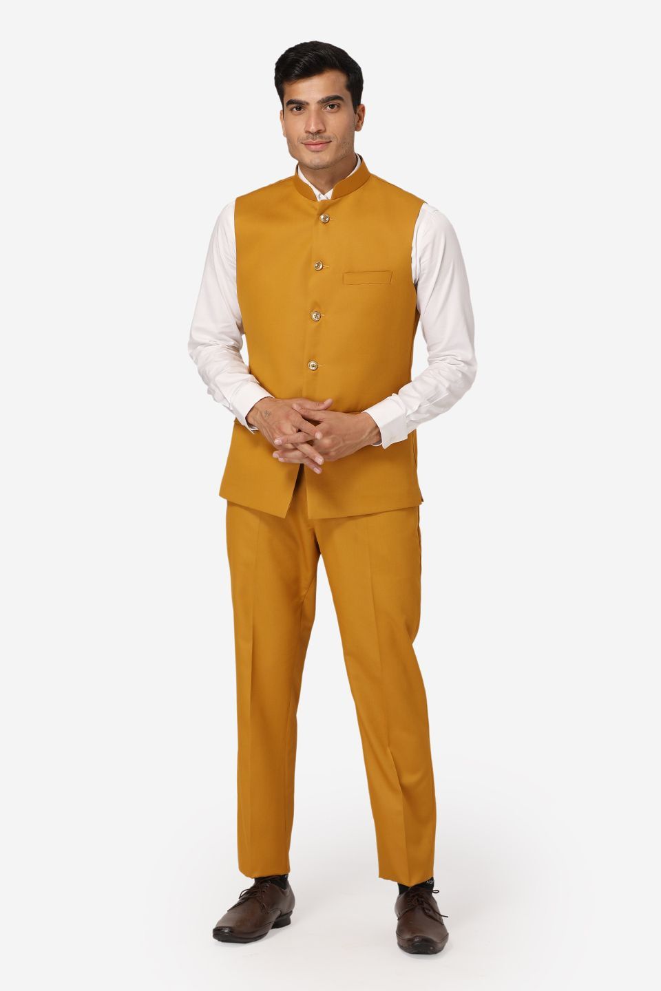 WINTAGE Men's Poly Cotton Casual and Evening Vest & Pant Set : Brown