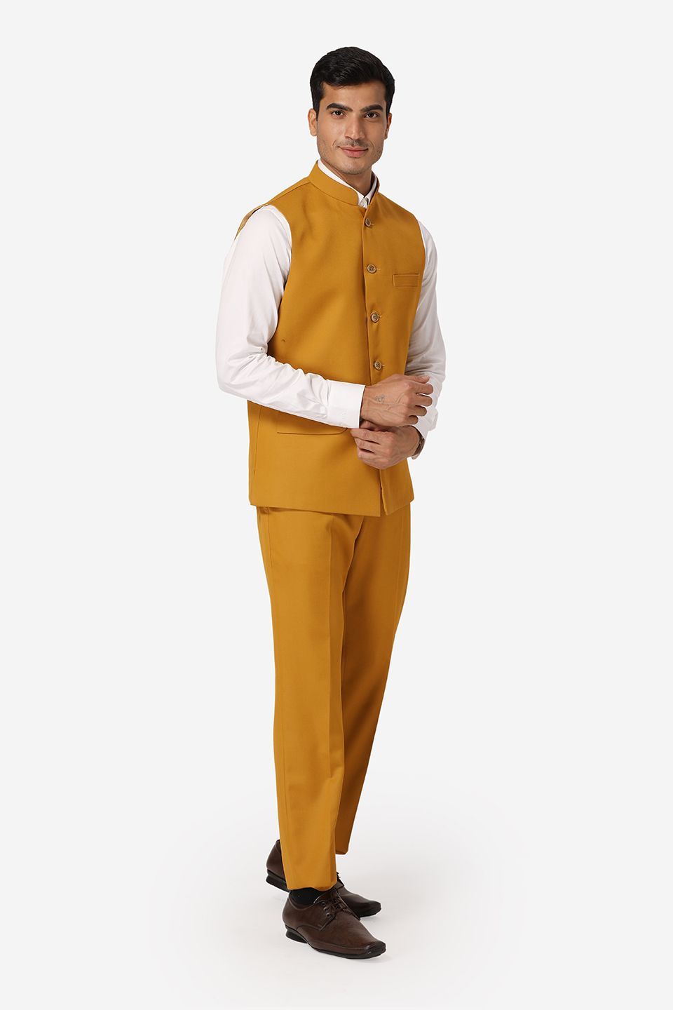 WINTAGE Men's Poly Cotton Casual and Evening Vest & Pant Set : Brown