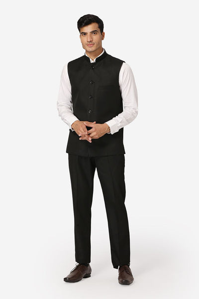 WINTAGE Men's Poly Cotton Casual and Evening Vest & Pant Set : Black