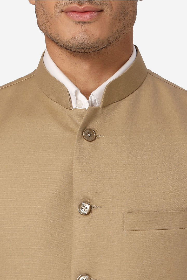 WINTAGE Men's Poly Cotton Festive and Casual Nehru Jacket Vest Waistcoat : Beige