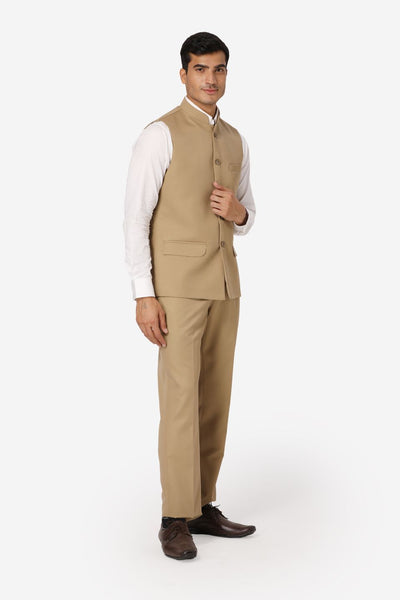 WINTAGE Men's Poly Cotton Casual and Evening Vest & Pant Set : Beige