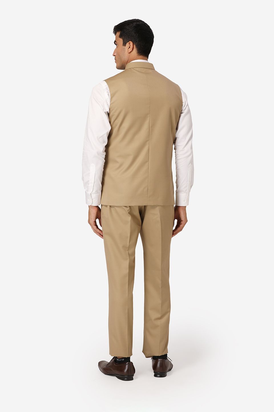 WINTAGE Men's Poly Cotton Casual and Evening Vest & Pant Set : Beige