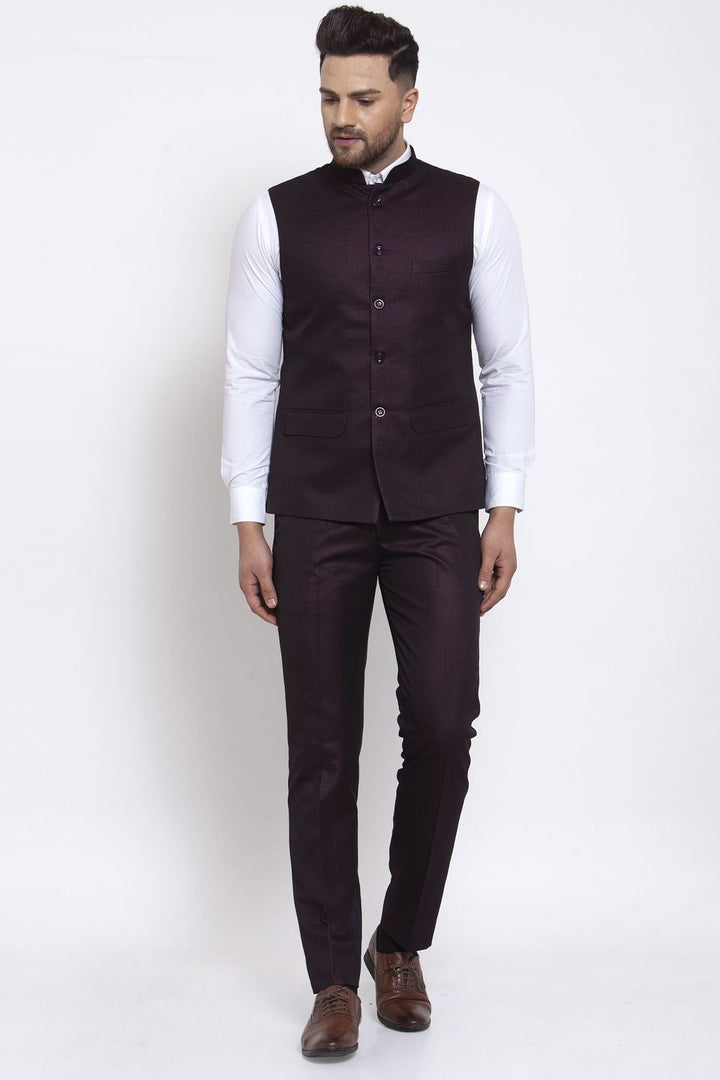 Wintage Men's Poly Blend and Evening Vest & Pant Set: Brown