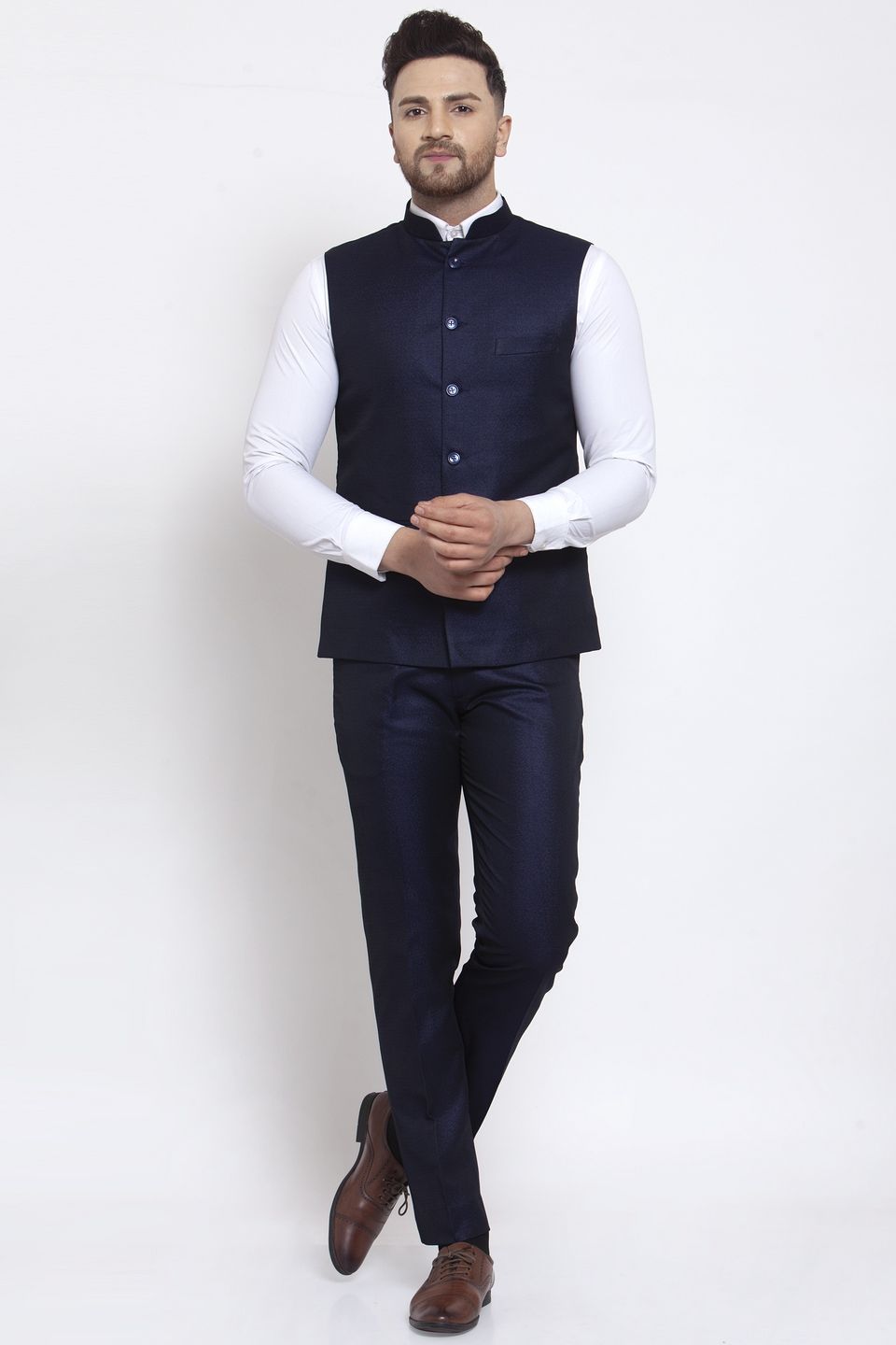 Wintage Men's Poly Blend and Evening Vest & Pant Set: Brown