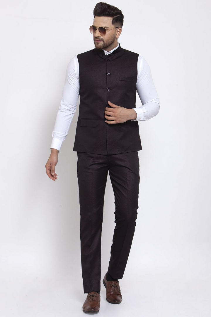 Wintage Men's Poly Blend and Evening Vest & Pant Set: Brown